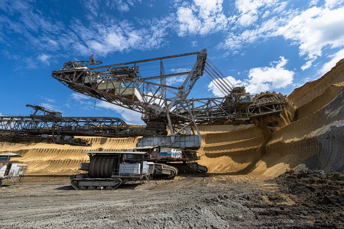 Giant bucket-wheel excavator at a mining face