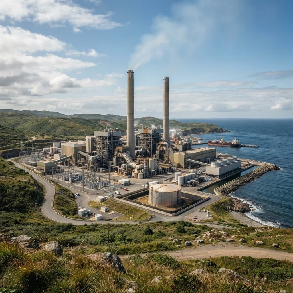 Thermal and coal-fired power plant facility by the coast