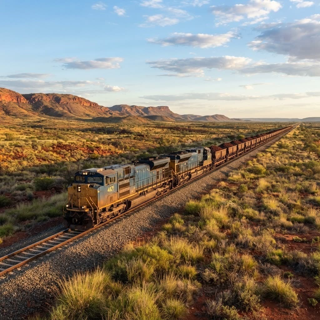 Heavy haul mineral freight train on rail corridor
